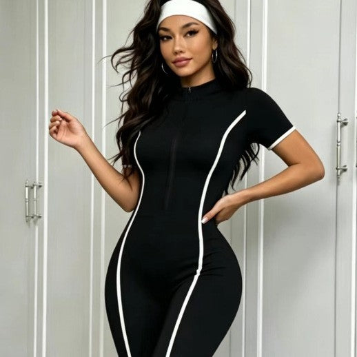 color block peach lift yoga outfit - quick-dry bodysuit, gym elastic casual activewear, flare leggings