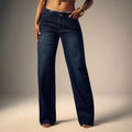 Fashionjeans women's dark blue raw edge waist high waist wide leg mop pants retroloosedraped denim pants