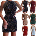 spring new european and american style sexy fashion halter neck off-shoulder tassel bodycon crystal sequin dress