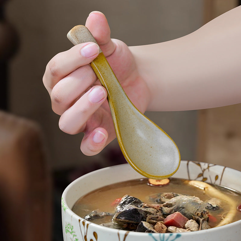 Creative kitchen ceramic tableware small spoon japanese retro cute high-value household spoon soup spoon rice spoon