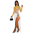 C7119 cross-border   fashion women's hotfix rhinestone sexy cutout long sleeve slit dress