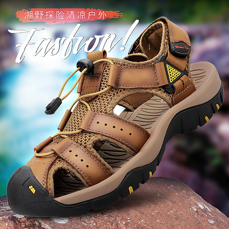 Foreign trade sandals men's first-layer baotou beach men's sandals summer new large-size hole shoes casual leather sandals