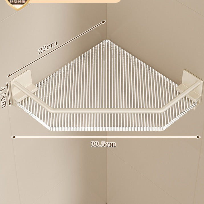 Bathroom shelf, toilet corner organizer, no-drill washroom storage, acrylic off-white tripod shelf