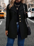 European and american style plus size vintage wool blend coat with turn-down collar, metal buckle design, slim fit, mid-length, long sleeve overcoat