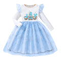 Kids' long-sleeve crewneck dress with letter print and mesh overlay