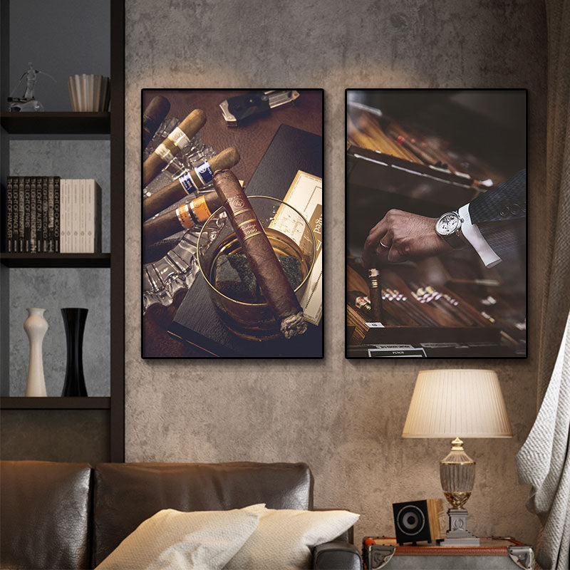 Cigar bar hanging painting American bar high-end club nightclub box wall decoration painting whiskey tobacco and alcohol shop mural