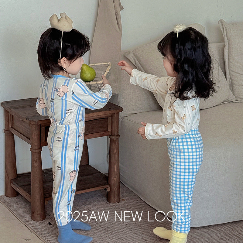 Kids' thermal underwear set - baby boys & girls autumn cotton pajamas - class a warm pure cotton lycra sleepwear