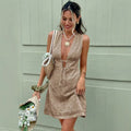 Korean style fashion v-neck sleeveless ruffle trim tank dress - women's new summer a-line mini dress with cinched waist