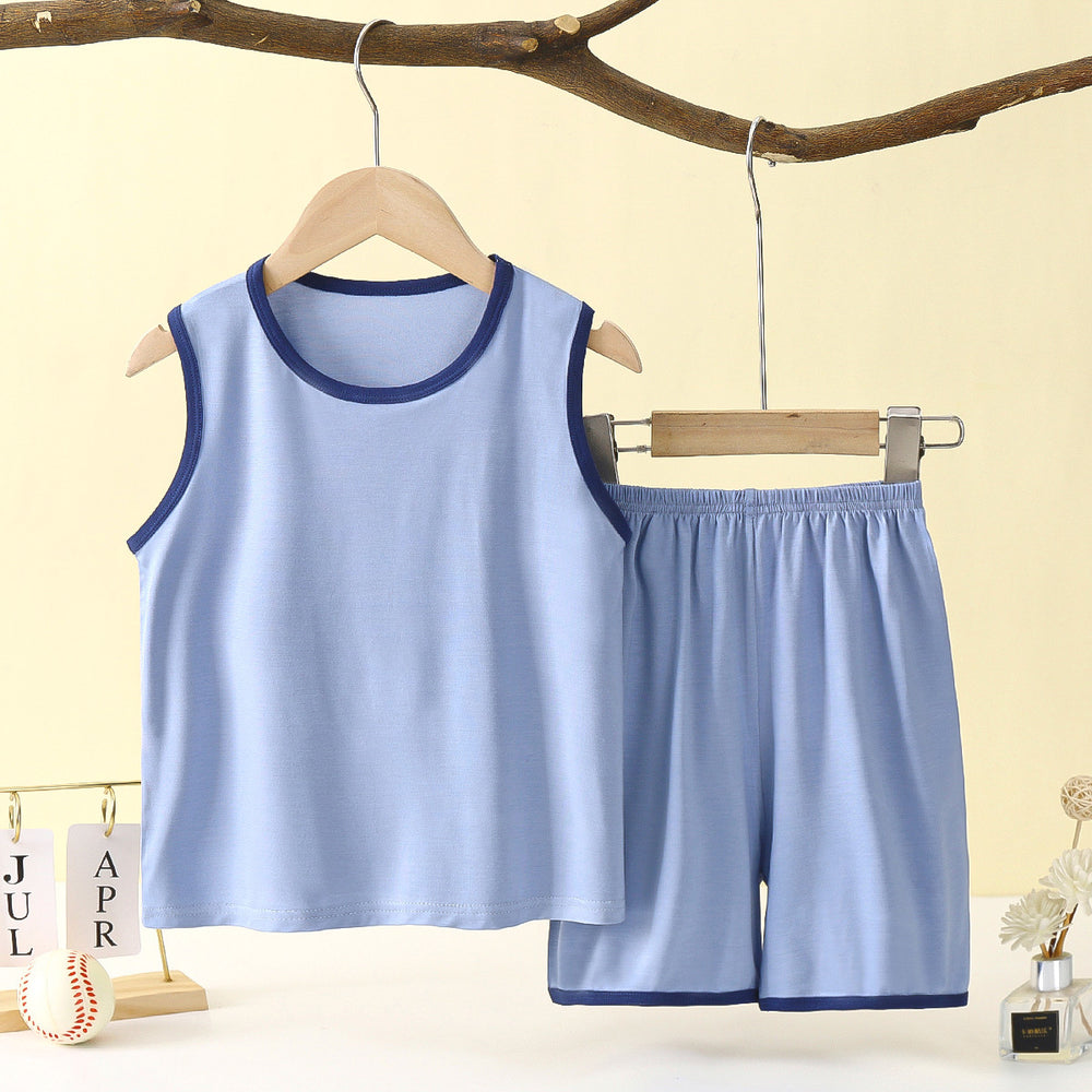 Kids' tank top set - lightweight modal loungewear for boys - sleeveless air conditioning suit - baby ice silk pajamas - summer boys' outfit
