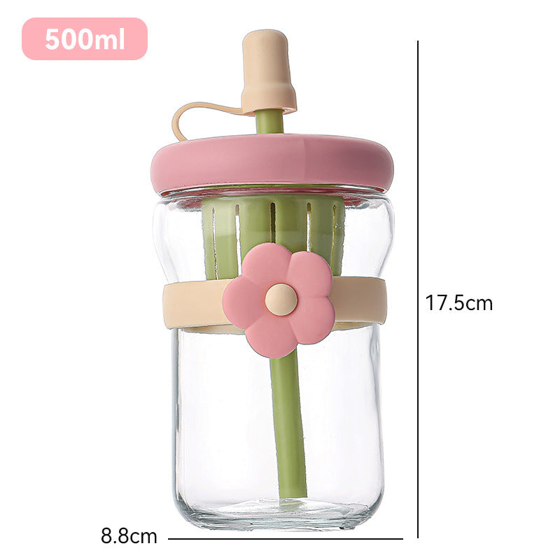 Drop shipping free shipping flower glass cup with lid and straw ins large capacity tea water separation tea cup ins feng shui cup