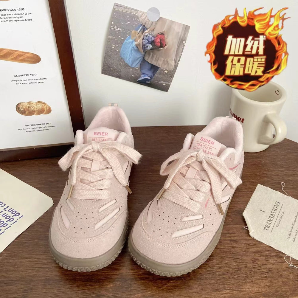 Fleece-linedthick solewhite shoes women's winterheattechretro bread board shoes 2025new arrivalniche stylebest sellingeasiest for matchcotton shoes