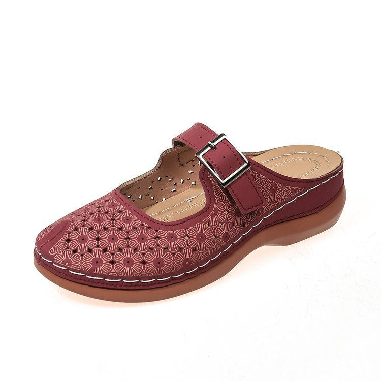 Exportnew arrivalplus sizecut out toe thick bottom slippers women's retro style buckle lazy back empty half slippers sandals wholesale