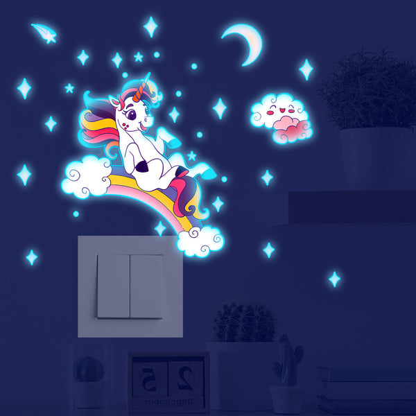 Cross-border new cloud unicorn blue luminous home bedroom living room children's room wall switch decorative sticker