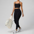 high waistflap pocket pants sportswear two-piece set women's high elastic shaping quick-drying fitness clothes running yoga clothes suit