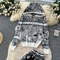 European and american fashion suit women's autumn and winter classy loosecasual hooded printingknittingoutwearhigh waistloose pants