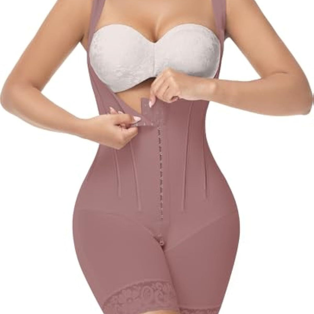 tummy control butt lift front-breasted body shaping jumpsuit with adjustable shoulder straps and crotch zipper one-piece corset shaping