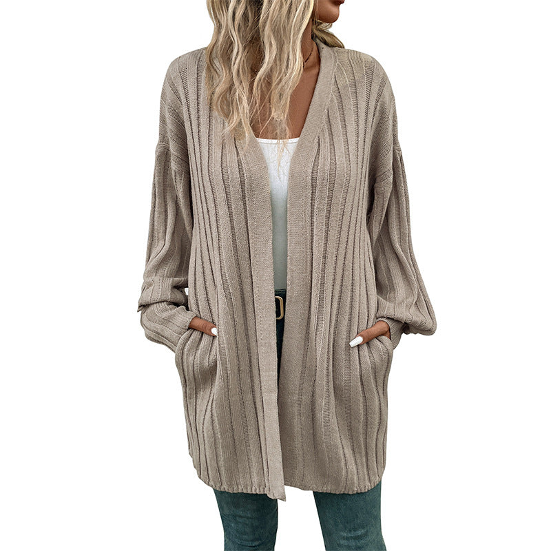 Independent Station Foreign Trade Wholesale 2023 Autumn and Winter New European and American Women's Clothing Long Sleeve Solid Color Cross-border Cardigan Sweater