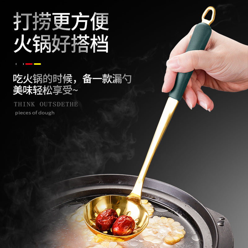 Customized stainless steel hot pot spoon creative tool kitchen silicone thickened handle soup spoon porridge spoon colander filter