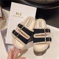 Winter warm lamb wool thick sole furry slippers women's outwear 2024autumnew arrival one strap fleece-lined cotton slippers