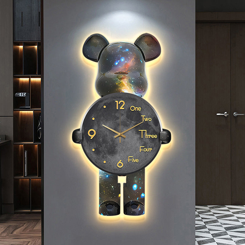 Violent Bear Clock Wall Clock Living Room Internet celebrity Modern Simplicity 2025 New Atmosphere Advanced Sense Creative Clock Wall Light