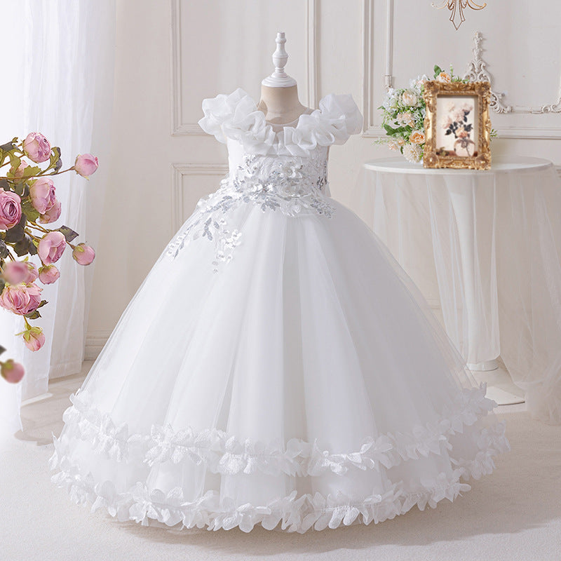 Export ready-made girl dress longembroidered mesh girl princess dress flower girl wedding dress classykids skirt