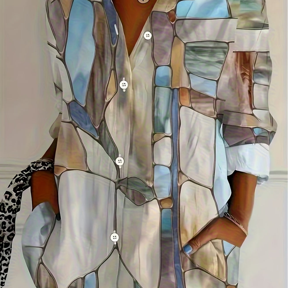 wholesale women's long-sleeved shirts, trendy all-season shirts with popular cross-border print designs, dropshipping available