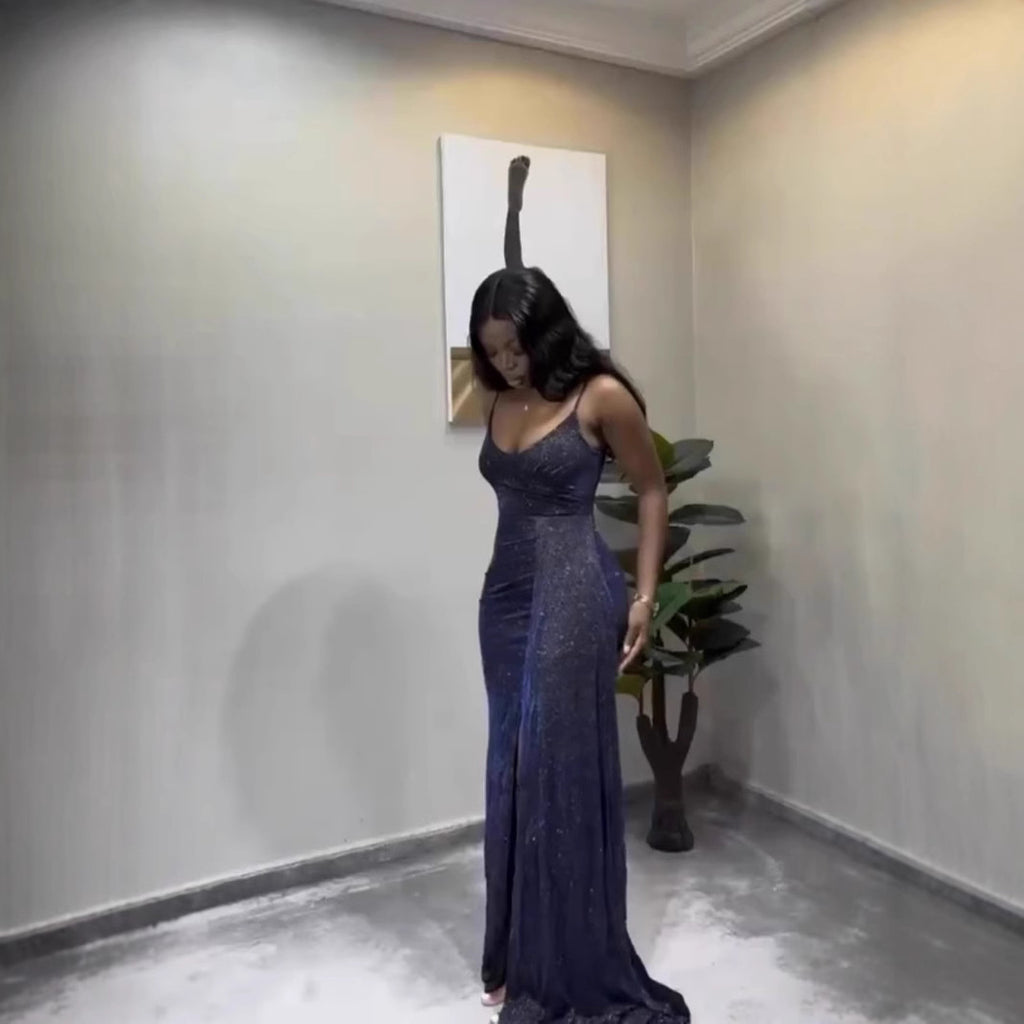 European and American style fashion new product flash suspender low-cut sexy irregular hip-wrapped dress women's clothing