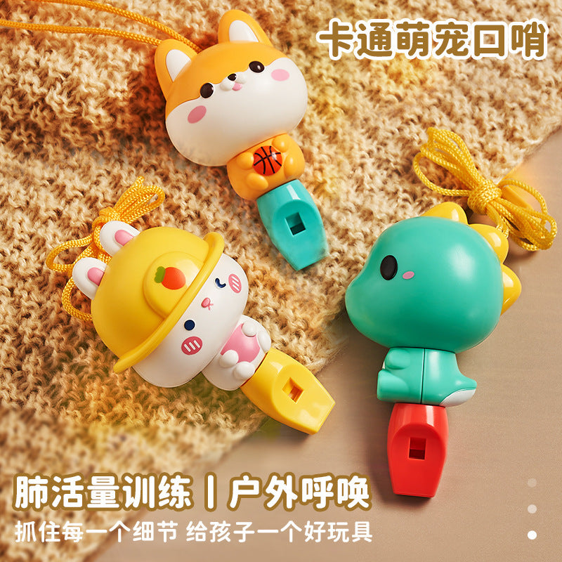 Cute cartoon whistle rabbit dinosaur shiba inu style lanyard whistle small horn kindergarten kids educational toy