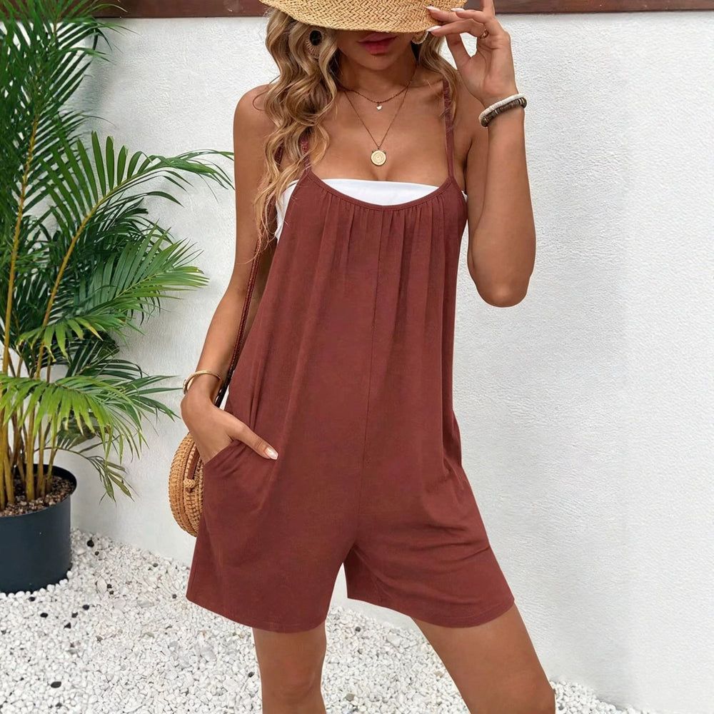 cross-border fashion women's summer new arrival: loose, casual, comfortable, versatile solid color jumpsuit with suspender bottoms