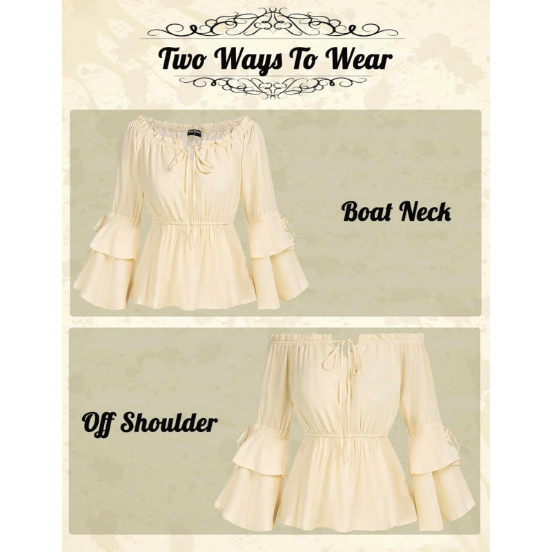 Amazon fashionretroruffleslong sleevesshirt women's  spring new arrival age-reducing sweettops