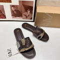 Za2024summer new women's shoes beaded flat bottom fashion sandals casualoutwear color matching one-line women's shoes