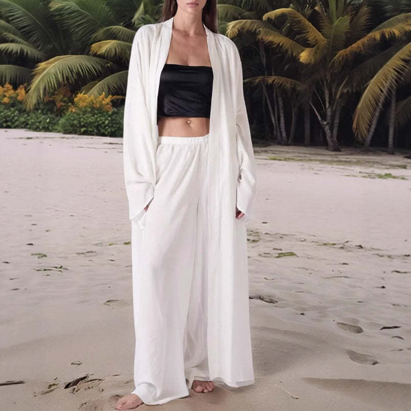 Europe and the United States hot 2025 beach sunscreen jacket cardigan blouse trousers casual suit women's  wholesale