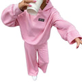 fashion  fall and winter new pink fleece-linedsuit sports knitting pullover shirt and wide-leg pants two pieces