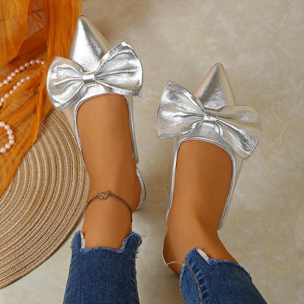 European and american summer new plus size bowknot pointed toe half slippers export flat bottom cross-border lazy closed-toe slippers for women
