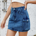 export women's summer   new washed american retro denim cargo pocket mini skirt