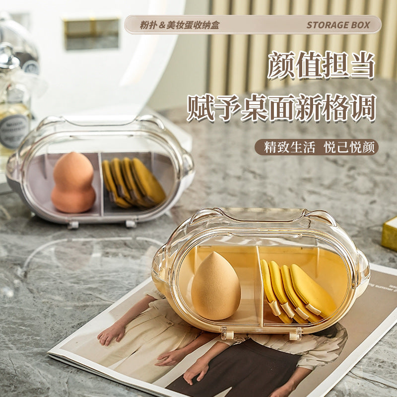 Lecheng new product powder puff storage box transparent dustproof desktop beauty egg air cushion storage box makeup egg portable storage