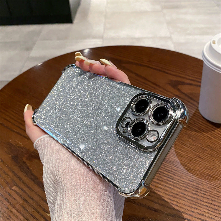 Suitable for apple 16pro four-corner anti-fall electroplated mobile phone case iphone15/14 glitter ring holder protective cover