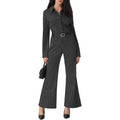 retrostripeshigh waistslimming look flared pants  spring new arrivalpolo collar shirttwo-piece set