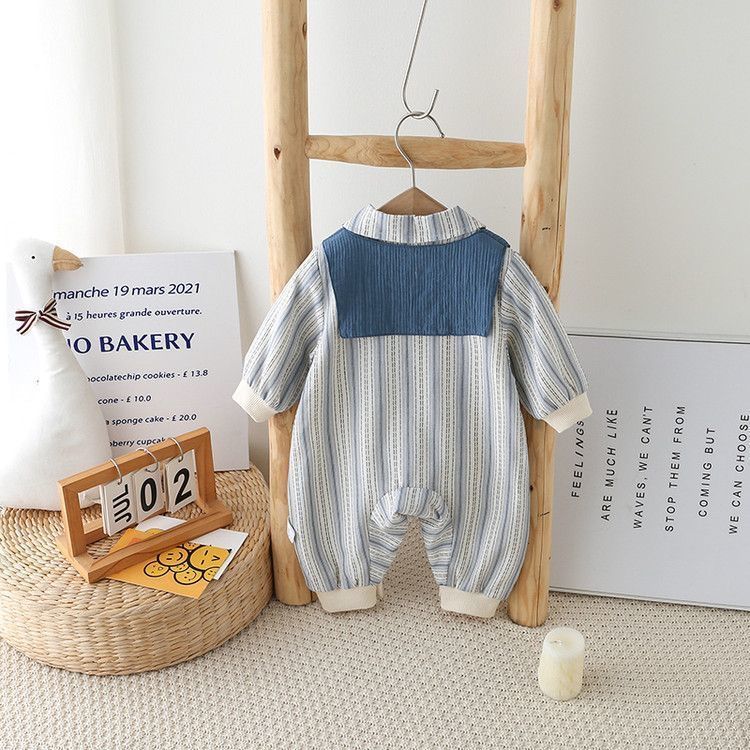 Spring autum baby khaki stripesk-style infant baby spring clothes long sleeves onesie rompers outing clothes