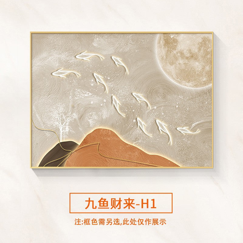Nine fish map meter box decorative painting modern simplicity blocking restaurant distribution box power box free punching creative hanging painting
