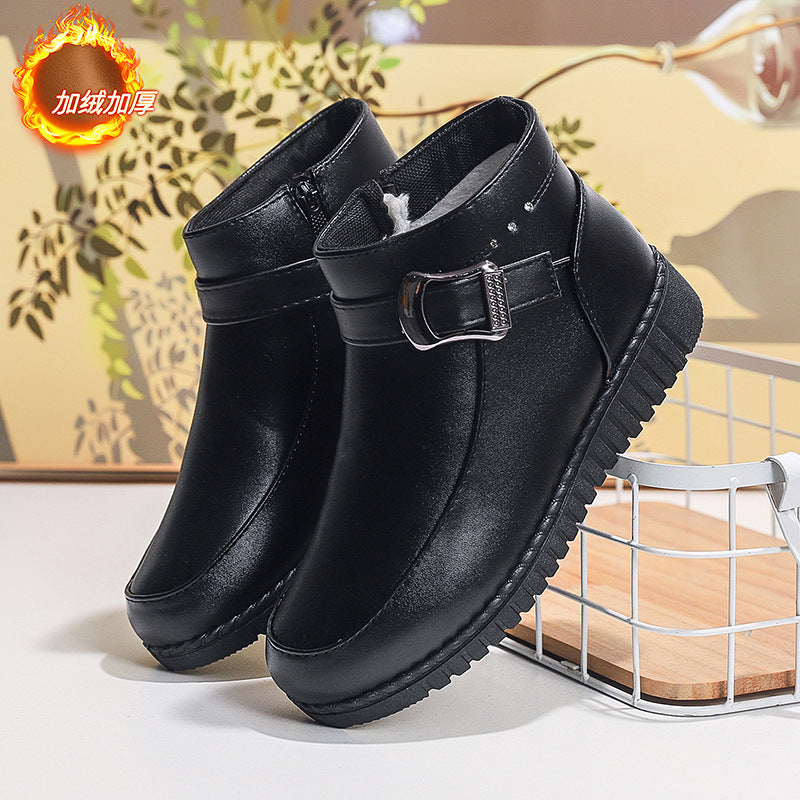 Winter slip-on fleece-lined cotton shoes heattech ladieswear shoes non-slipthickened cotton shoes for middle-aged and elderly people flatsnon-slip granny shoes