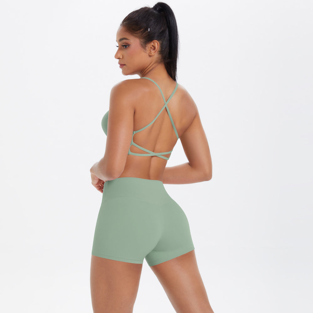 New outdoor casual cloud-like athletic yoga set - quick-dry, compression, criss-cross back, butt-lifting shorts workout outfit