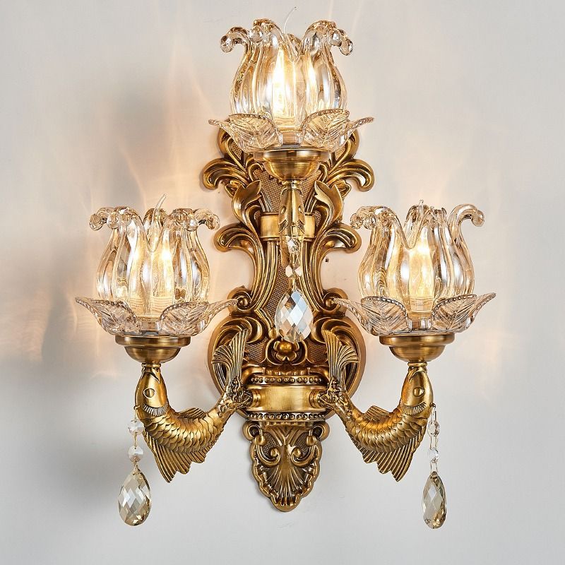 Three-head european style wall sconce - bedroom bedside lamp, wall-mounted living room background lighting, led corridor new arrival aisle fixture