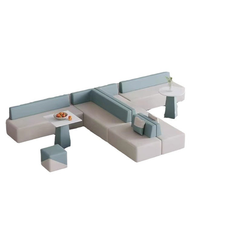Creative casual office reception area - minimalist modern training center waiting area sofa and coffee table set