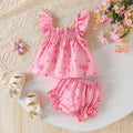 European and american summer new arrival: baby girl flutter sleeve bow print loose-fit children's pajama set - comfortable and cool