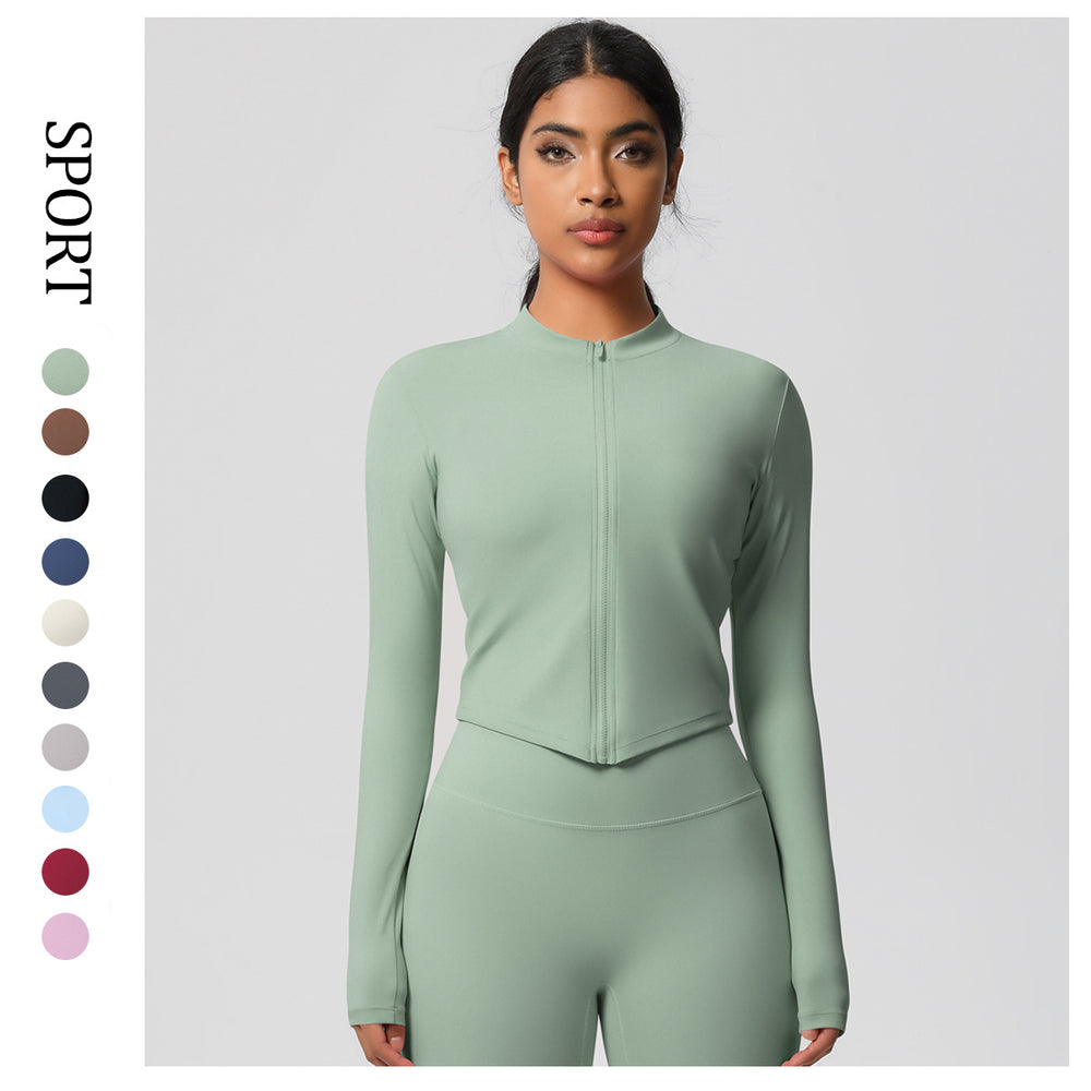 European and american nude feel compression zip-up jacket - quick-dry, breathable yoga top - suitable for casual wear, running, sports, and fitness