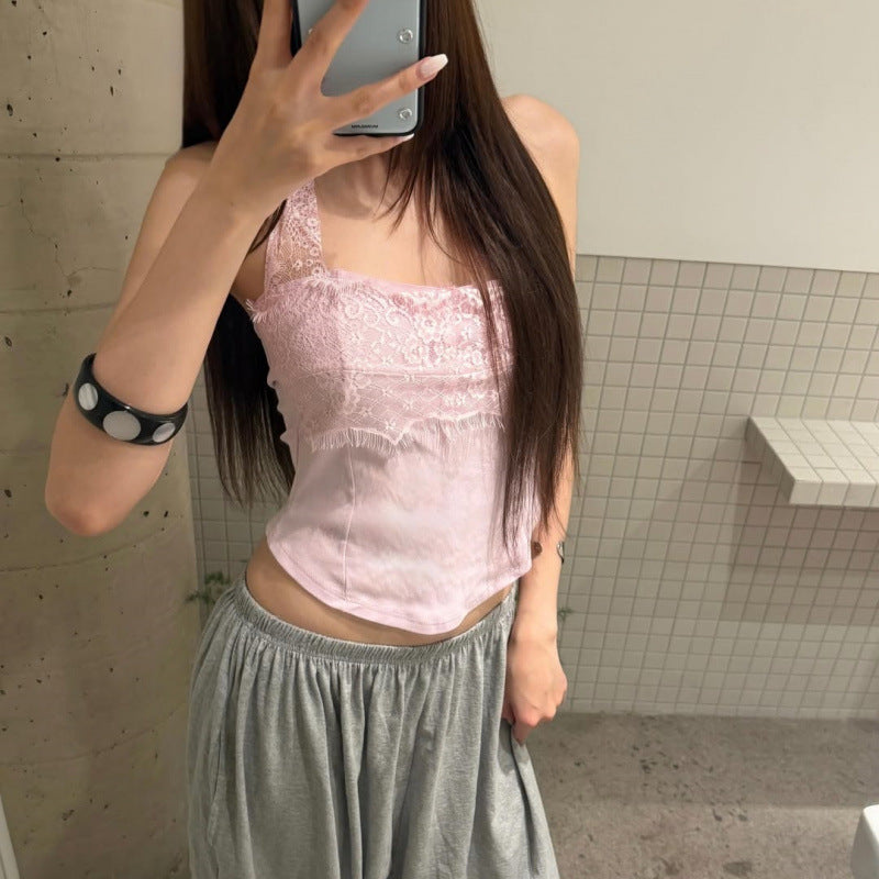 European and american style women's summer  new slim-fit lace patchwork backless asymmetrical halter neck inner layer vest top