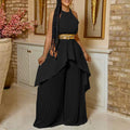 C8534p with belt cross-border summer fashion two-piece sleeveless backless asymmetrical long skirt wide-leg pants european and american suit