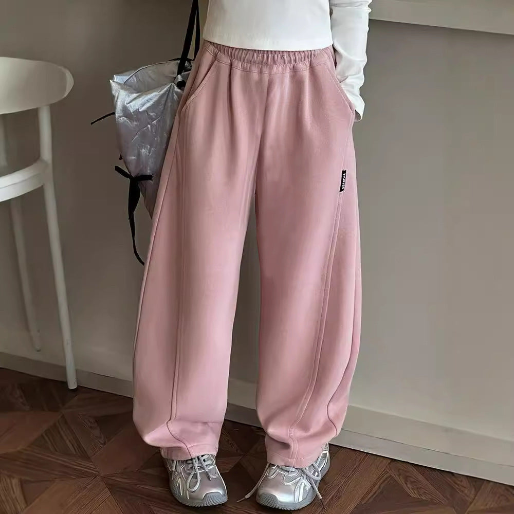 Girls' active pants - new autumn/winter  collection - stylish korean-inspired casual pants for mid-to-large children - kids' curved hem fleece-lined sweatpants