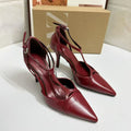 Za2025autum new women's shoes red patent leather effect suspenders pointed toe ultra high heel leather shoes sexyflats